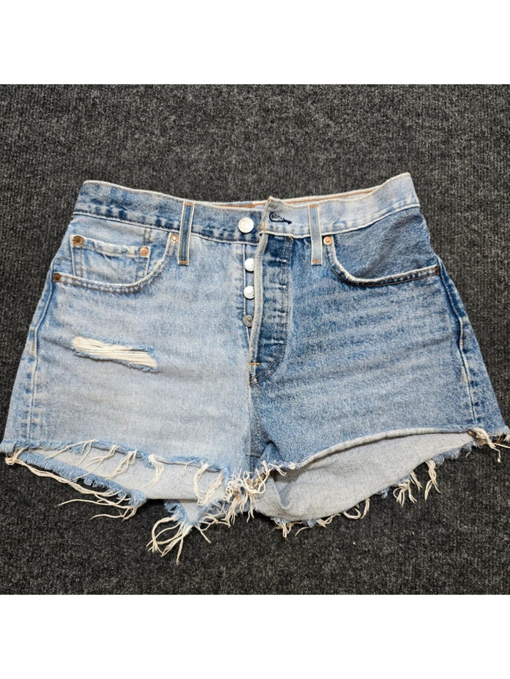 Levis Premium 501 Two Tone Denim Shorts Womens W27 Colorblock Frayed Cutoff High